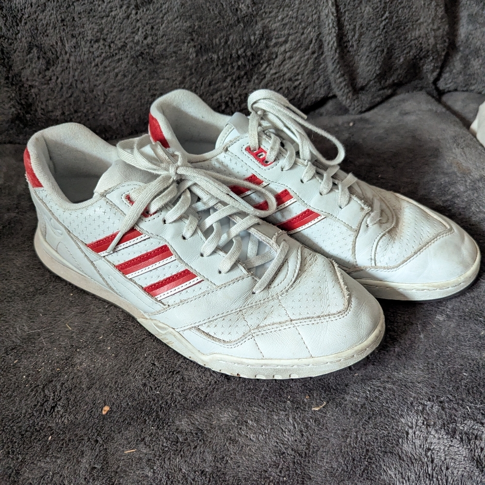 Adidas Men's White Sneakers with Red Stripes
